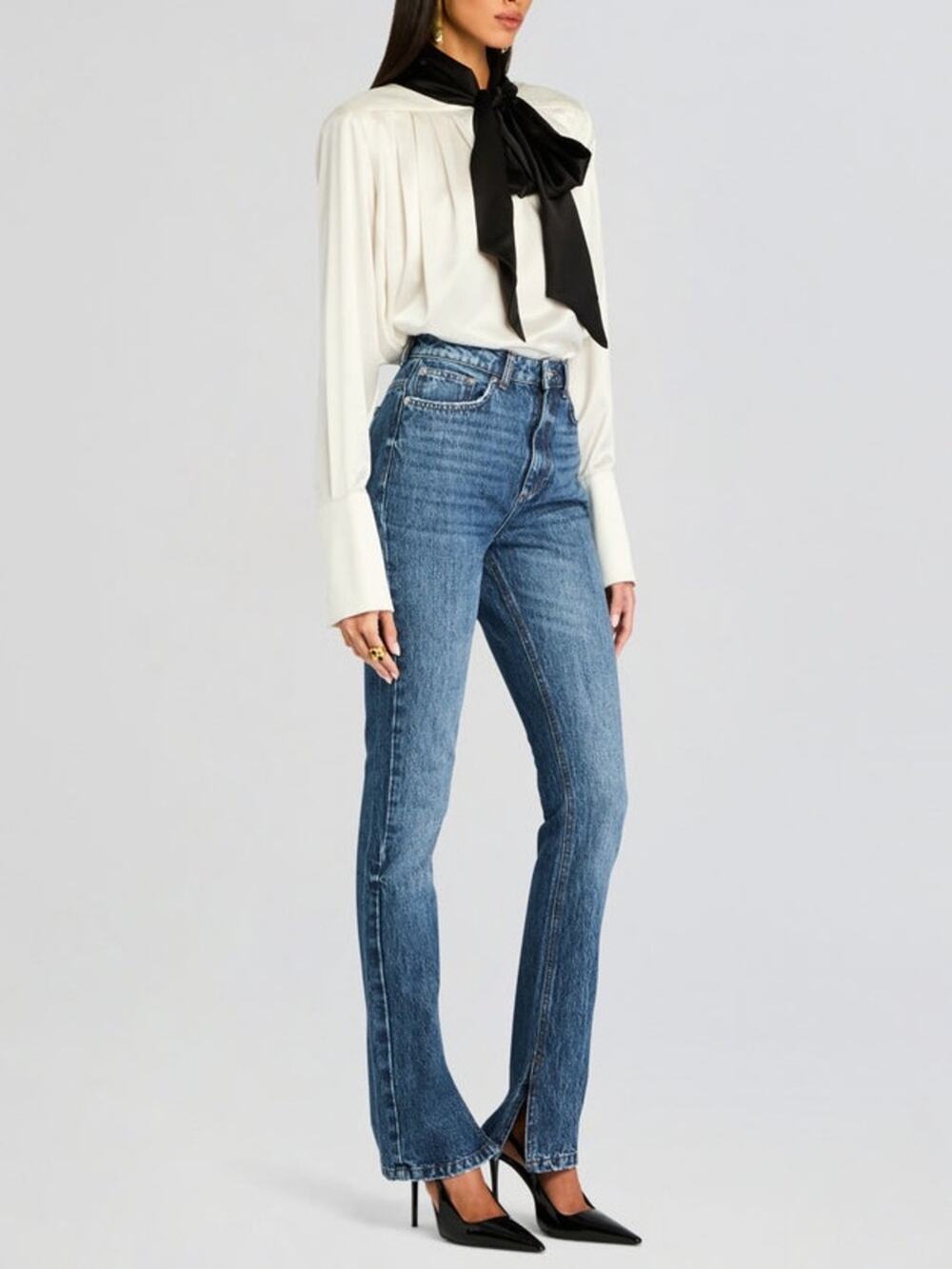 SER.O.YA LAFAYETTE Slim Straight Leg Low Tide Jeans Size W24 L34 Slit Hem